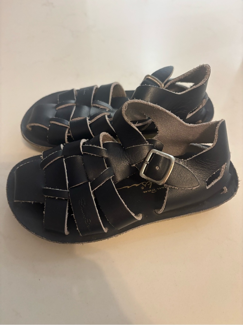 Toddler Navy Saltwater Leather Sandals - Toddler Size 8
